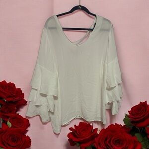 Cream 3 tier ruffle sleeve chiffon blouse